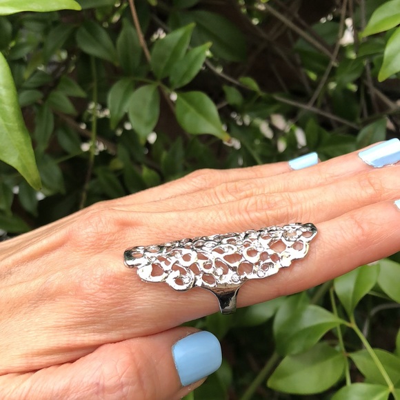 Silver Boho Filigree Statement Ring - Picture 2 of 6